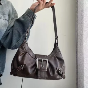 Alternative view of 2025 Spring Hot Selling Maillard Style Retro Style Small Bag Spicy Girl Y2K Wasteland Style Vintage Leather Shoulder Armpit Bag
