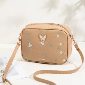 Embroidered flower bow camera bag, simple women's bag, casual small square bag, single shoulder crossbody bag, women's bag