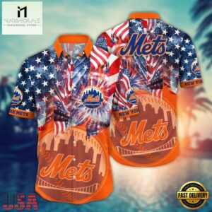 New York Mets American Flag Fireworks Summer Hawaiian Shirt