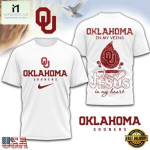 Oklahoma Sooners Jesus In My Heart Unissex 3D Shirt