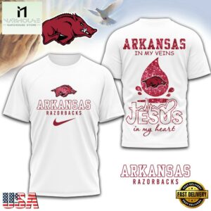 Arkansas Razorbacks NCAA Jesus In My Heart 3D Shirt