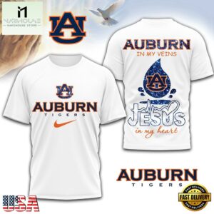Auburn Tigers NCAA Jesus In My Heart 3D Shirt