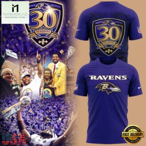 Baltimore Ravens 30 Season 1996 -2026 3D Shirt