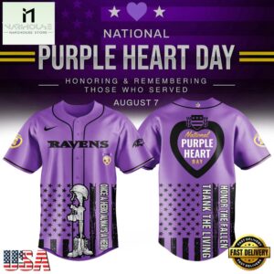Baltimore Ravens Purple Heart Day Limited Edition Baseball Jersey