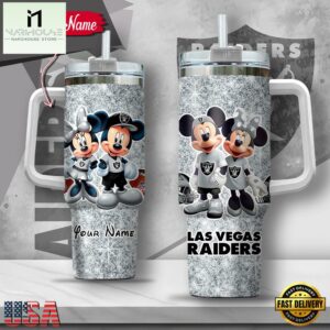 Custom Name NFL Las Vegas Raiders Mickey Minnie Couple Tumbler 40Oz With Handle