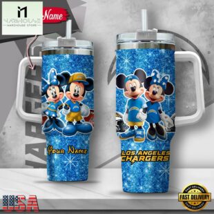 Custom Name NFL Los Angeles Chargers Mickey Minnie Couple Tumbler 40Oz With Handle