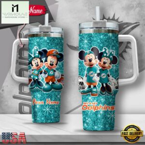 Custom Name NFL Miami Dolphins Mickey Minnie Couple Tumbler 40Oz With Handle