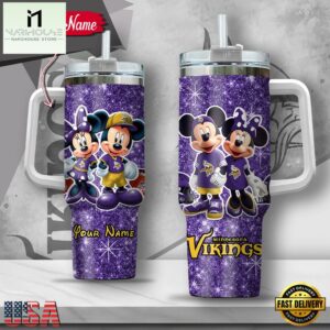Custom Name NFL Minnesota Vikings Mickey Minnie Couple Tumbler 40Oz With Handle