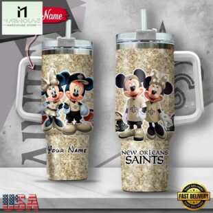 Custom Name NFL New Orleans Saints Mickey Minnie Couple Tumbler 40Oz With Handle