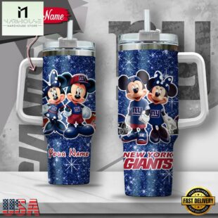 Custom Name NFL New York Giants Mickey Minnie Couple Tumbler 40Oz With Handle