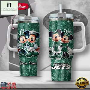 Custom Name NFL New York Jets Mickey Minnie Couple Tumbler 40Oz With Handle