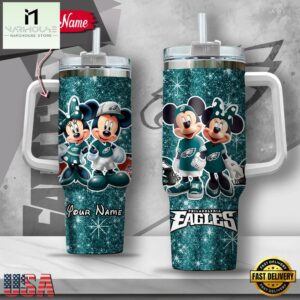 Custom Name NFL Philadelphia Eagles Mickey Minnie Couple Tumbler 40Oz With Handle