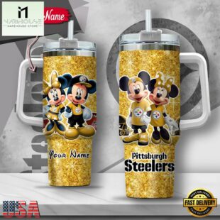 Custom Name NFL Pittsburgh Steelers Mickey Minnie Couple Tumbler 40Oz With Handle