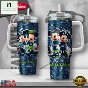 Custom Name NFL Seattle Seahawks Mickey Minnie Couple Tumbler 40Oz With Handle