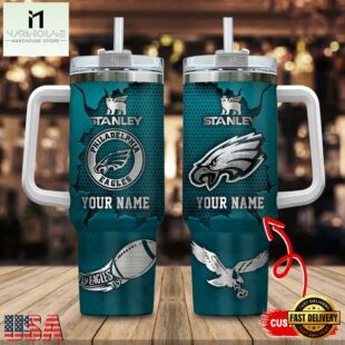 Custom Name Philadelphia Eagles NFL Metal Style Stainless Steel Tumbler 40Oz
