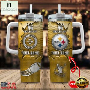 Custom Name Pittsburgh Steelers NFL Metal Style Stainless Steel Tumbler 40Oz