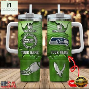 Custom Name Seattle Seahawks NFL Metal Style Stainless Steel Tumbler 40Oz