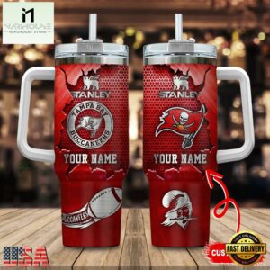 Custom Name Tampa Bay Buccaneers NFL Metal Style Stainless Steel Tumbler 40Oz