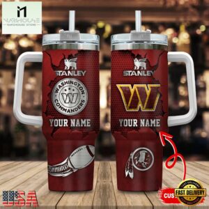 Custom Name Washington Commanders NFL Metal Style Stainless Steel Tumbler 40Oz