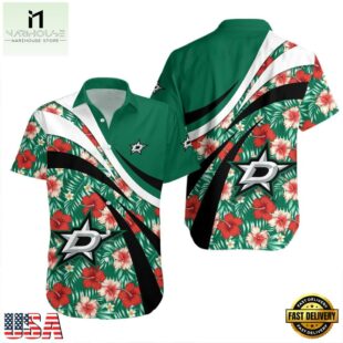 Dallas Stars Hibiscus Wave Summer Hawaiian Shirt