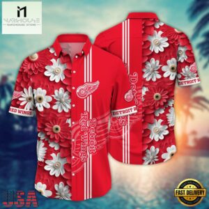 Detroit Red Wings Daisy Stripe Summer Hawaiian Shirt