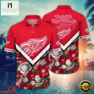 Detroit Red Wings Floral Chevron Summer Hawaiian Shirt