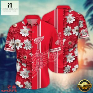 Detroit Red Wings Floral Stripes Summer Hawaiian Shirt