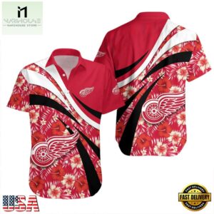 Detroit Red Wings Hibiscus Wave Summer Hawaiian Shirt