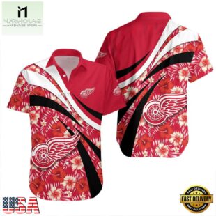 Detroit Red Wings Hibiscus Wave Summer Hawaiian Shirt