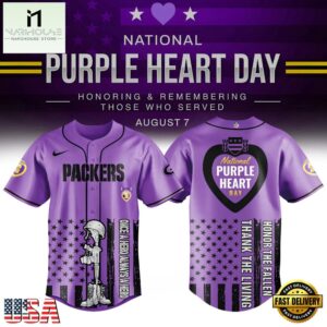 Green Bay Packers Purple Heart Day Limited Edition Baseball Jersey