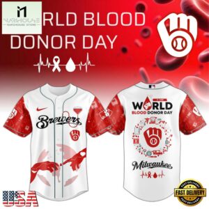 Milwaukee Brewers MLB x World Blood Donor Day Baseball Jersey For Fans