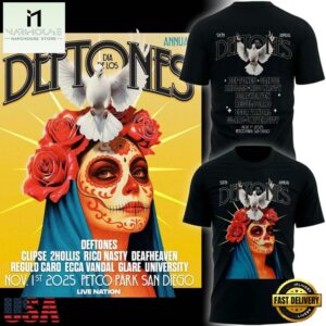 San Diego Padres Dia De Los Deftones 2025 Black T Shirt