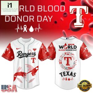 Texas Rangers MLB x World Blood Donor Day Baseball Jersey For Fans