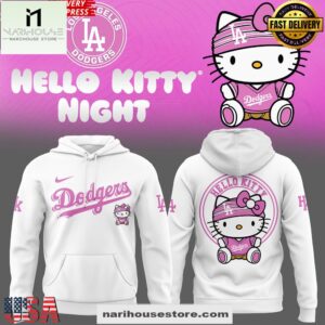 2025 Los Angeles Dodgers x Hello Kitty Special White All Over Print Unisex Hoodie