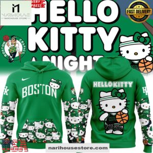 Boston Celtics x Hello Kitty Limited Edition Green All Over Print Hoodie Shirt