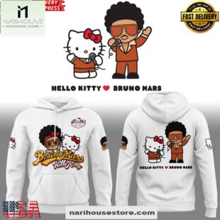 Bruno Mars x Hello Kitty Las Vegas 50th Anniversary White All Over Print Hoodie Shirt