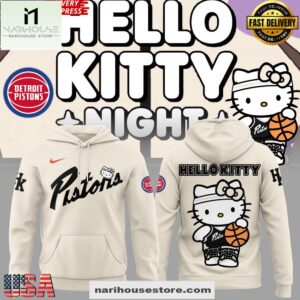 Detroit Pistons Hello Kitty Night Cream All Over Print Unisex Hoodie