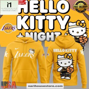 Los Angeles Lakers x Hello Kitty Night Gold All Over Print Hoodie Shirt