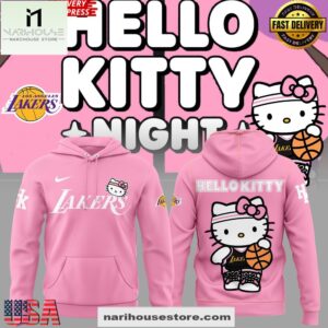 Los Angeles Lakers x Hello Kitty Night Pink All Over Print Hoodie Shirt
