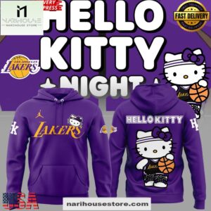 Los Angeles Lakers x Hello Kitty Night Purple All Over Print Hoodie Shirt