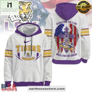 LSU Tigers NCAA Stand For The Flag Kneel For The Cross Hoodie