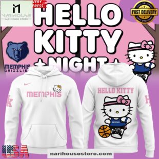 Memphis Grizzlies x Hello Kitty 2025 White All Over Print Unisex Hoodie