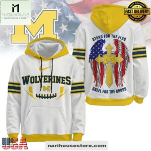 Michigan Wolverines NCAA Stand For The Flag Kneel For The Cross Hoodie