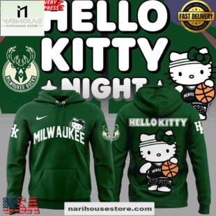 Milwaukee Bucks x Hello Kitty Night Limited Green All Over Print Hoodie Shirt