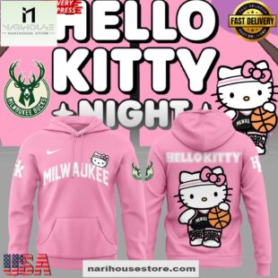Milwaukee Bucks x Hello Kitty Night Limited Pink All Over Print Hoodie Shirt