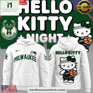 Milwaukee Bucks x Hello Kitty Night Limited White All Over Print Hoodie Shirt