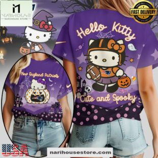 New England Patriots NFL Hello Kitty Cute And Spooky Halloween 2025 Unisex 3D Shirt