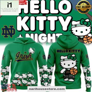 Notre Dame Fighting Irish Collab Hello Kitty 2025 Green All Over Print Unisex Hoodie
