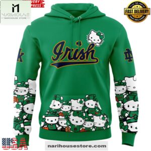 Notre Dame Fighting Irish Collab Hello Kitty 2025 Green All Over Print Unisex Hoodie