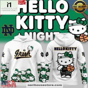 Notre Dame Fighting Irish Collab Hello Kitty 2025 White All Over Print Unisex Hoodie
